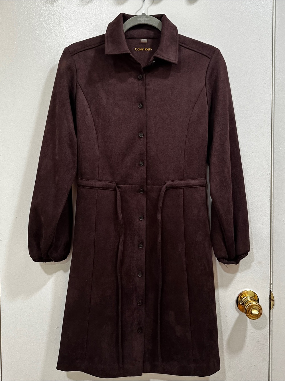 Calvin Klein Faux Suede Button-Front Midi Dress Size 2 Dark Chocolate Brown